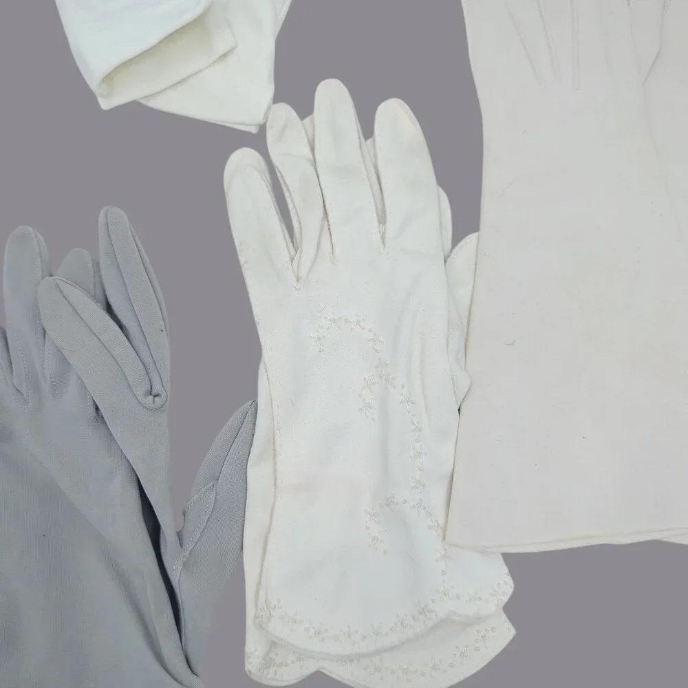 Vintage Antique Gloves White Black Gray Wrist Long 8 Pairs